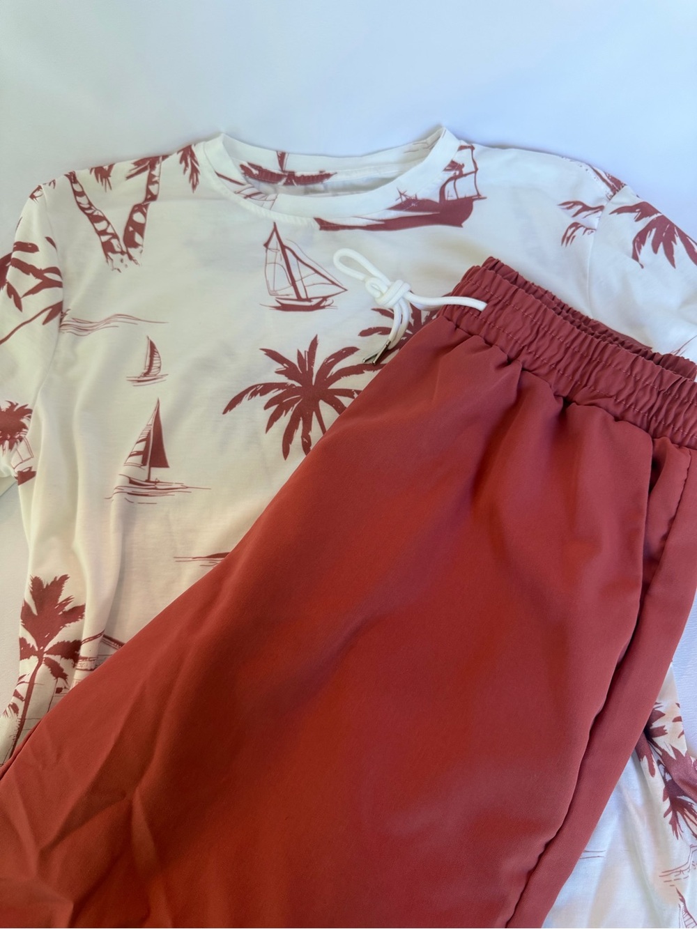 NWOT SHEIN Tropical Print White & Rust Lounge Set
